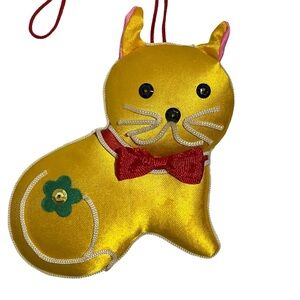 Vintage Cat Gold Embellished Satin Plush Christmas Ornament